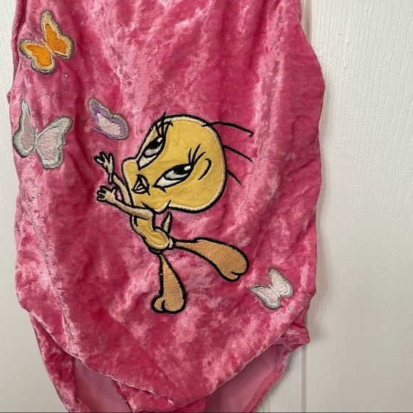 Vintage Tweety bird crushed velvet leotard sz 7/8 - Picture 2 of 11
